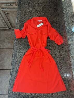 Speed Control New York Orange Button-Down Shirt Dress Size M